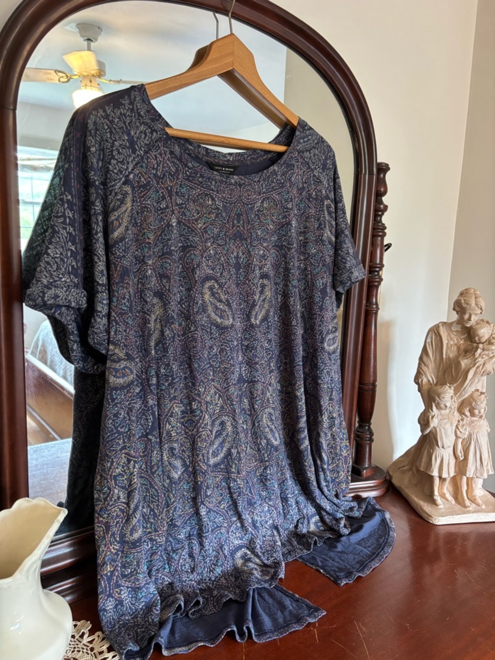 Lucky Brand Navy Paisley Scoop Neck Top Size 3X
